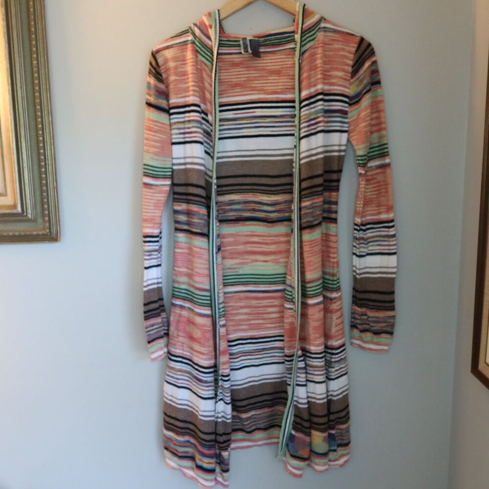 BKE Sweater Womens M Striped Long Sleeve Hooded Open Front